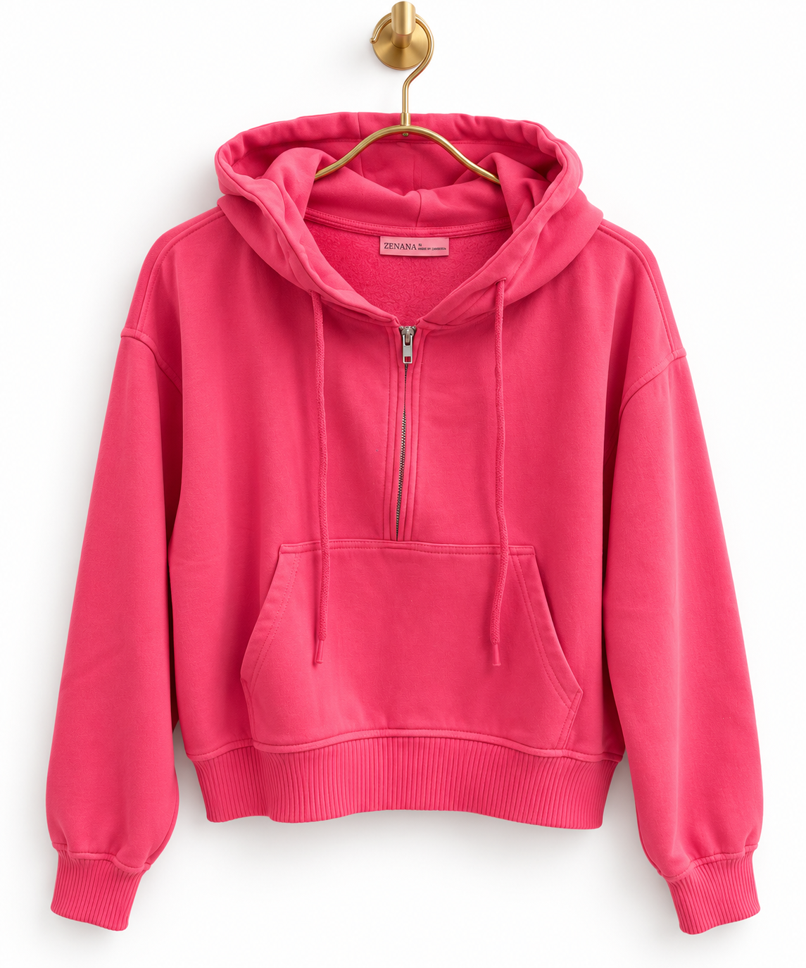 Fleece Pigment Dye Half Zip Kangaroo Pocket Hoodie