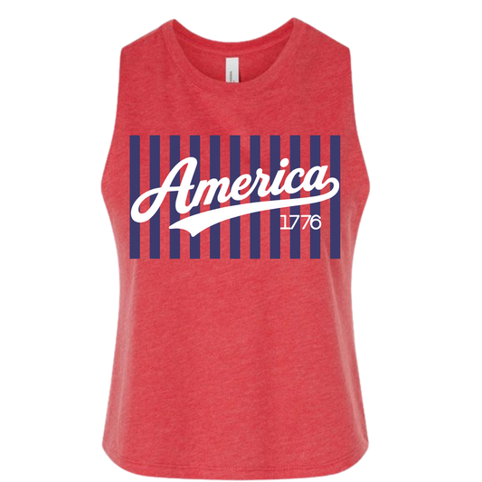 White or Red Lines Womens Crop Tank