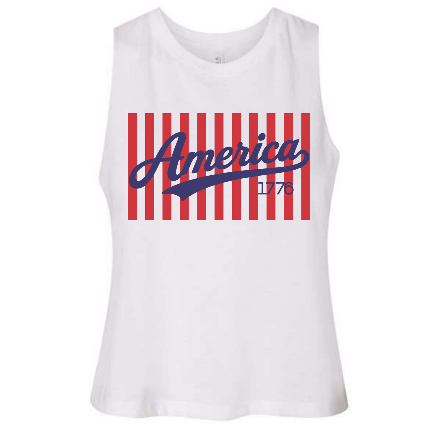 White or Red Lines Womens Crop Tank