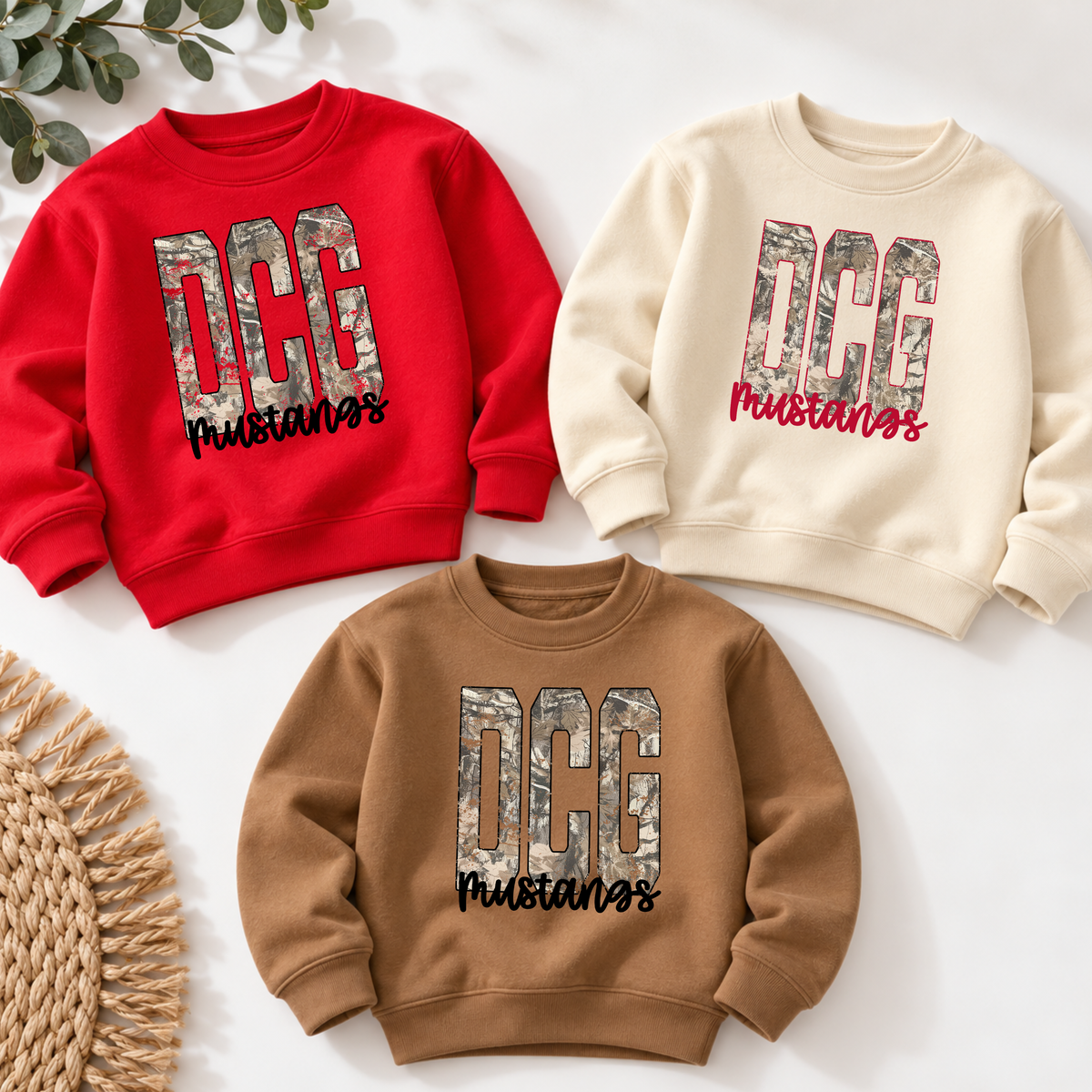 DCG Mustangs YOUTH Camo Print Crewneck
